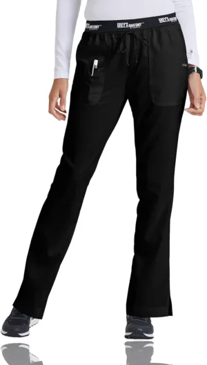 Grey's Anatomy 4275 3 Pkt Logo Waist Pant with Drawstring (Black, Medium)