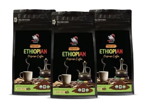 ground coffee espresso - ETHIOPIAN GROUND ORGANIC COFFEE, fair trade, 100% pure arabica, medium roast, high acidity - ground coffee ethiopia, 3 Bags (36 Oz)