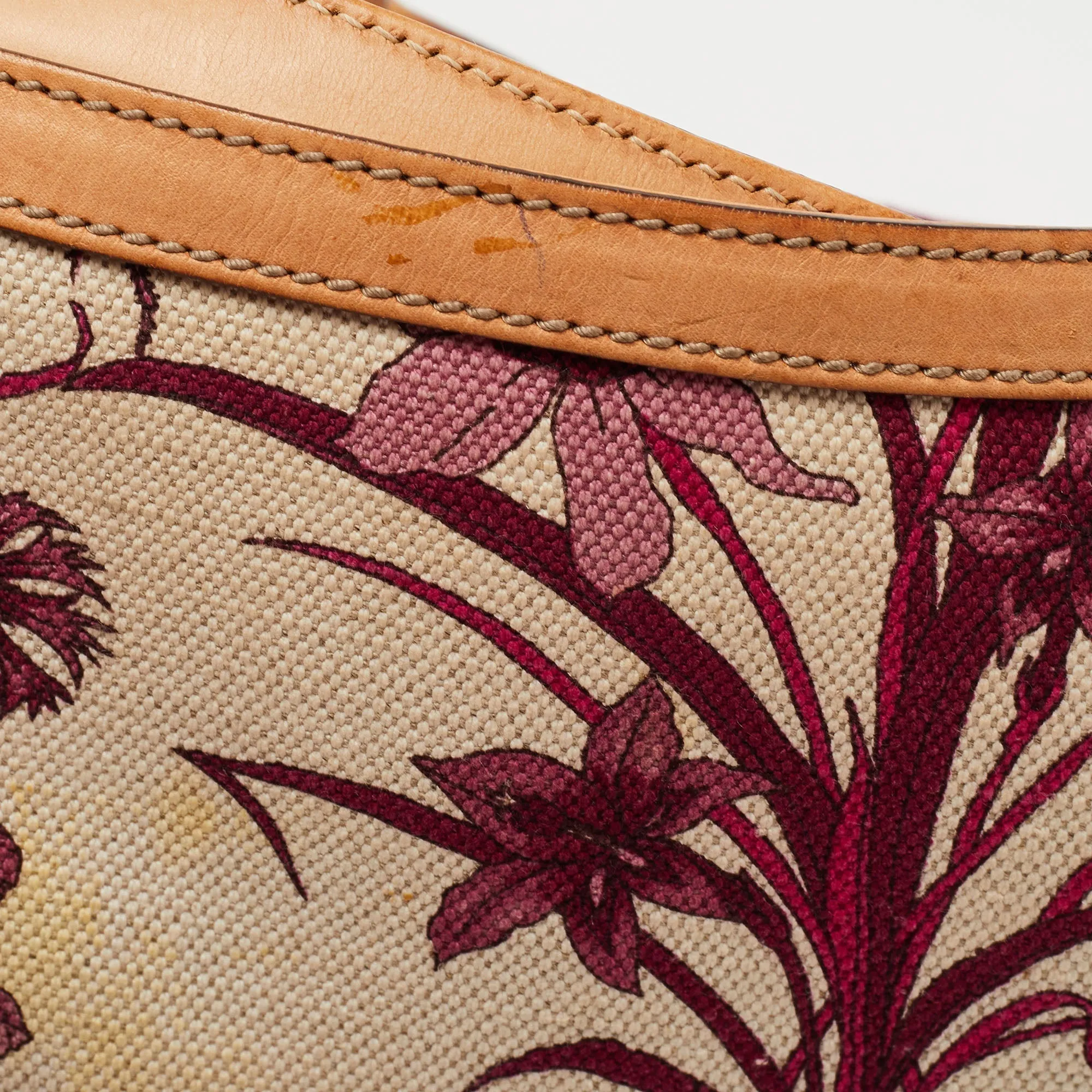 Gucci Magenta/Natural Canvas and Leather Floral Peggy Bamboo Hobo