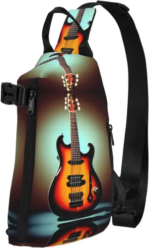 Guitar Bass Music Musical Instrument Print Trend Casual Crossbody Chest Bag Multipurpose Cross Body Shoulder Bag, Black