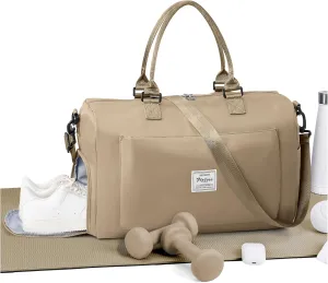Gym Bag for Women Men Duffle Bags for Travel with Shoe Compartment Shoulder Weekender Overnight Carry on Tote Bags for Airplane Beach Bag Workout Yoga Sport Swimming Khaki