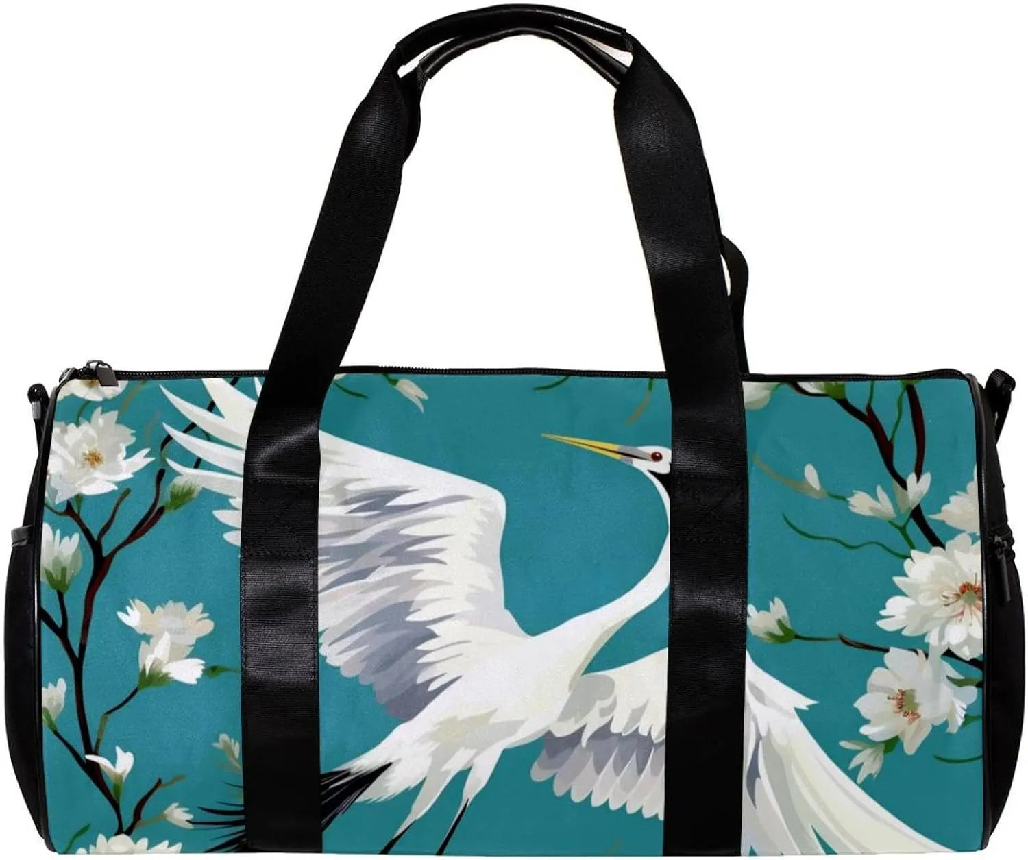 Gym Bags for Women,Duffle Bag for Travel,Crane Floral Green Background,Gym Bag for Men