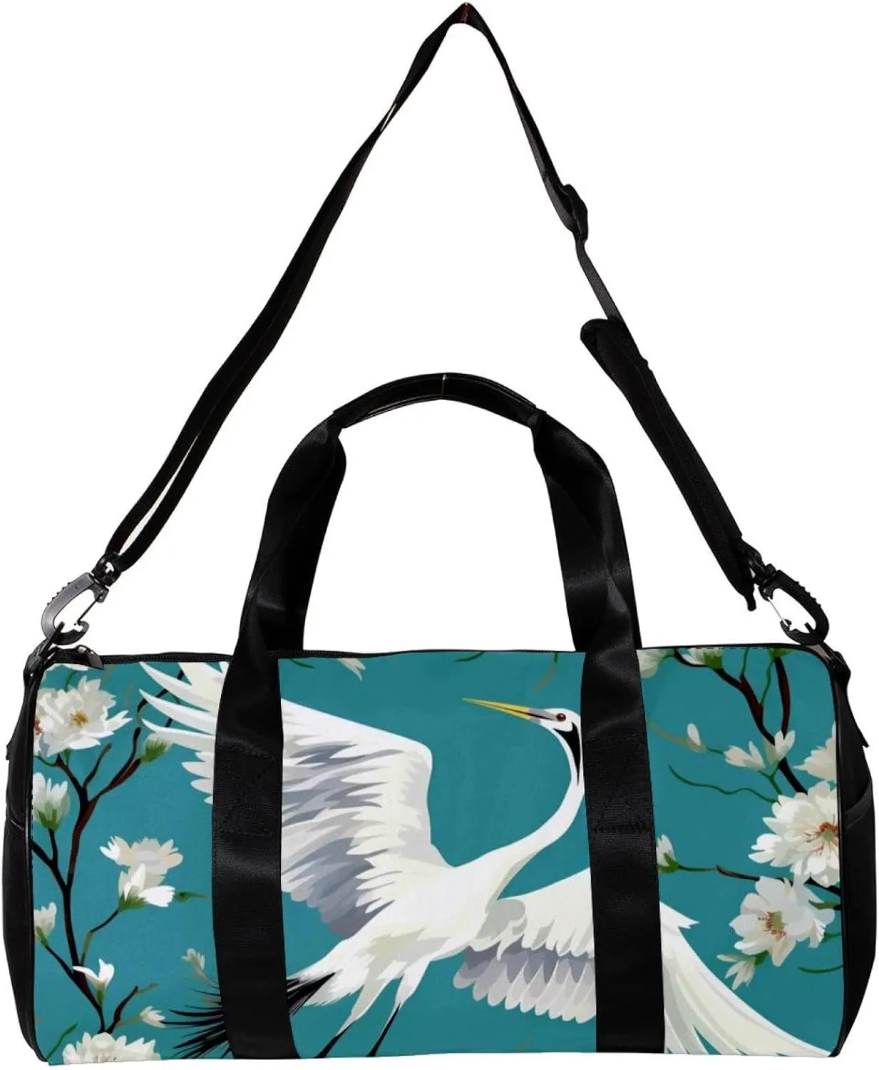 Gym Bags for Women,Duffle Bag for Travel,Crane Floral Green Background,Gym Bag for Men