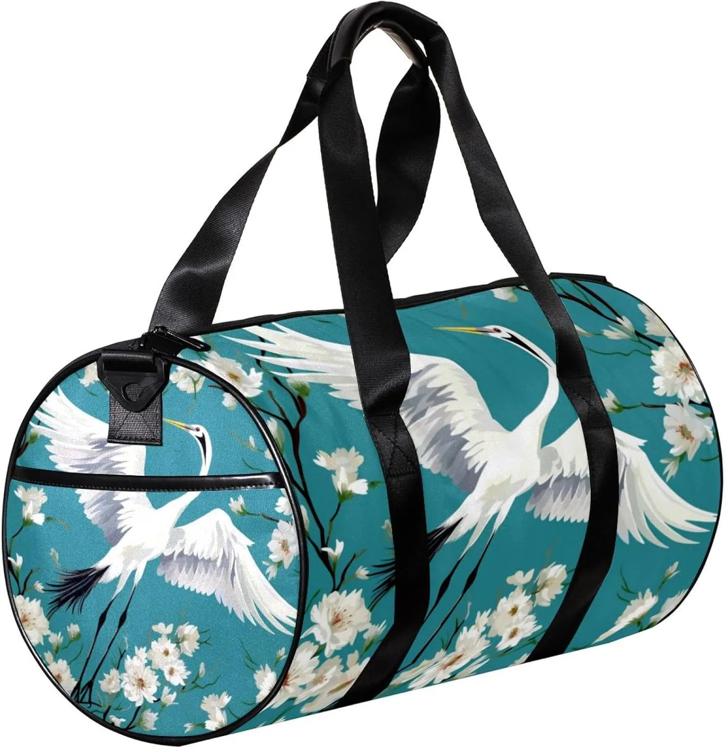Gym Bags for Women,Duffle Bag for Travel,Crane Floral Green Background,Gym Bag for Men