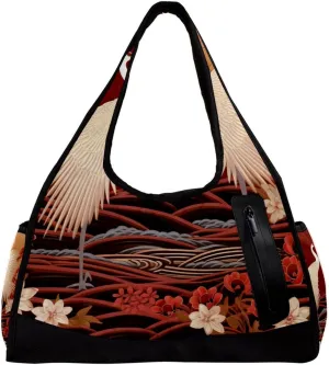 Gym Bags for Women,Duffle Bag for Travel,Crane with Floral Red Background,Gym Bag for Men