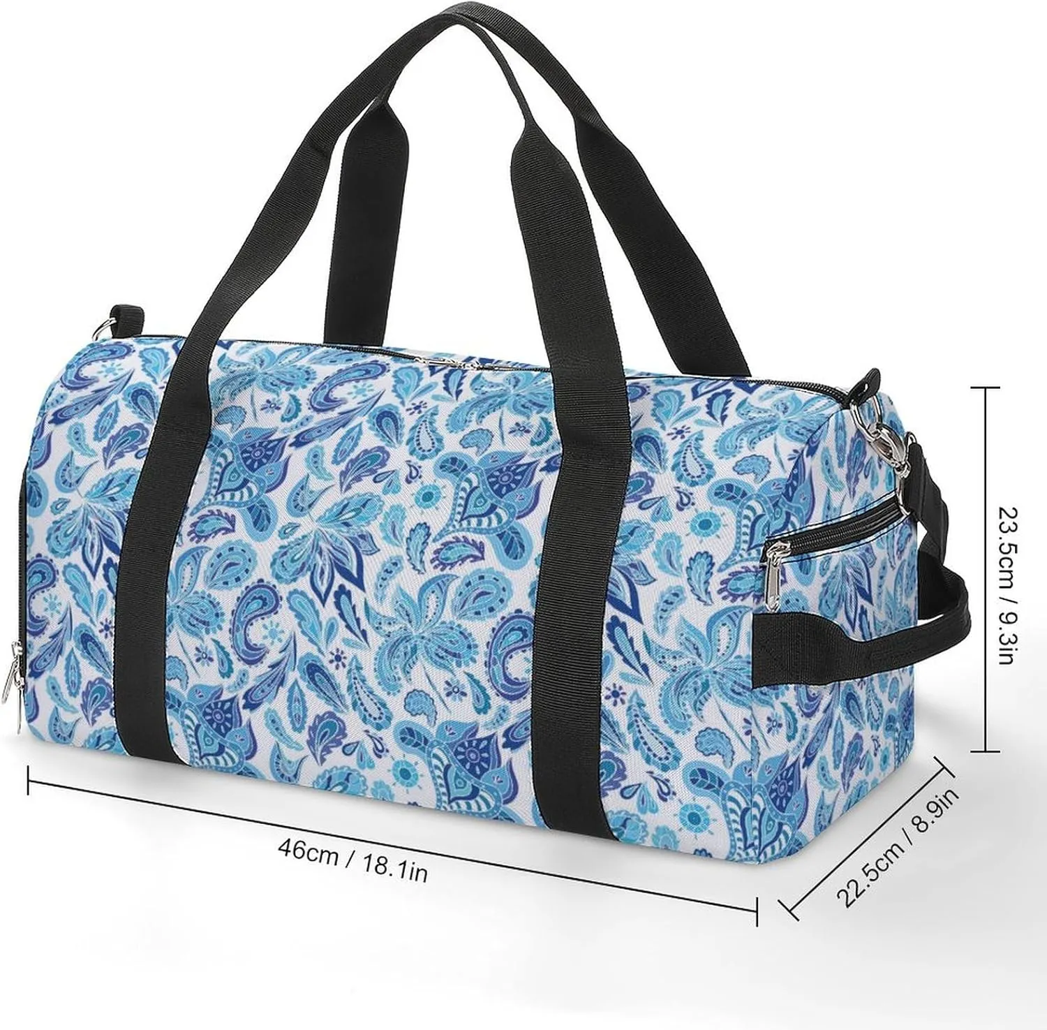 Gym Duffel Bag with Shoe Compartment Wet Pocket, Paisley Indian Floral Travel Bag for Men Women