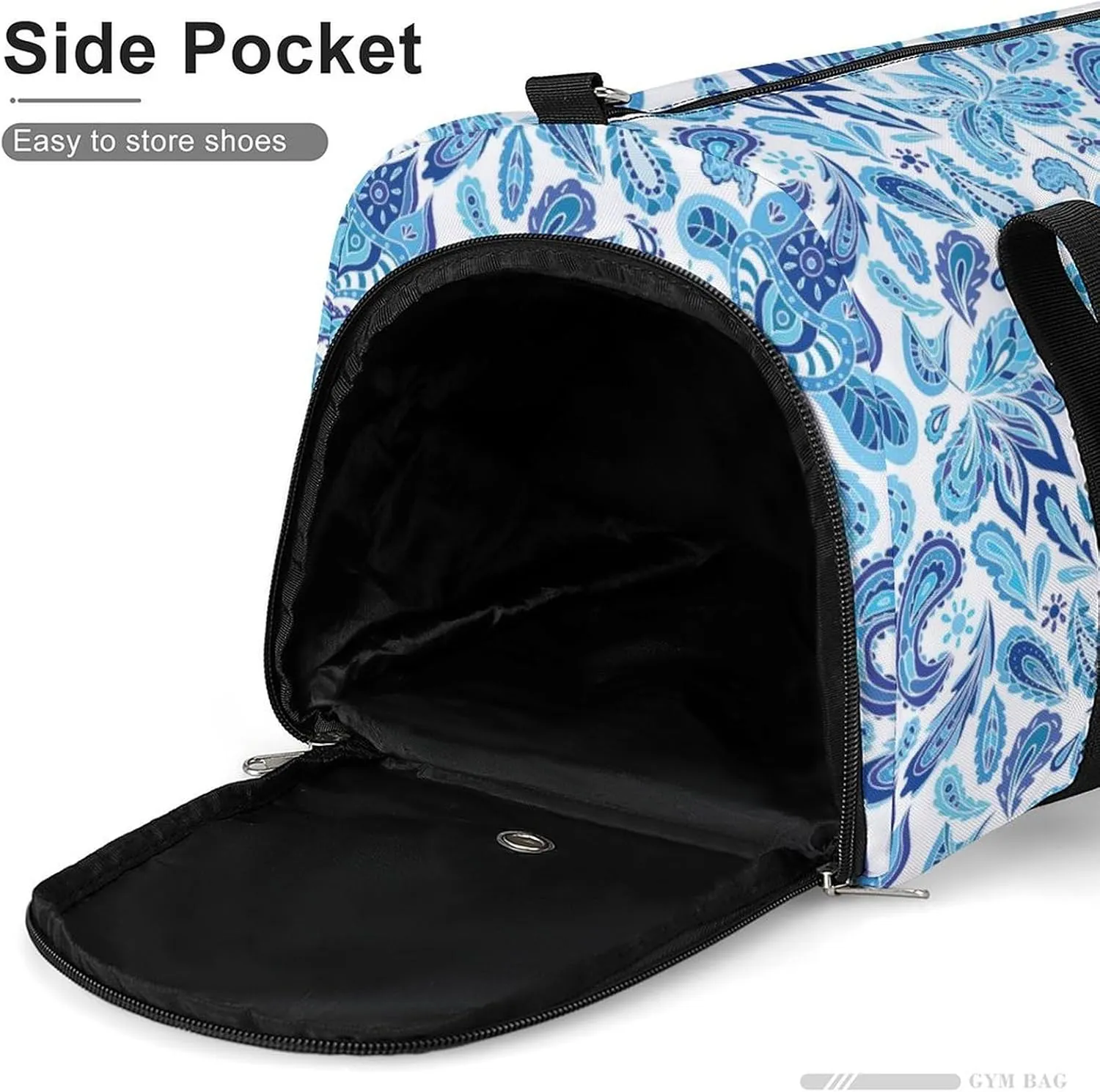 Gym Duffel Bag with Shoe Compartment Wet Pocket, Paisley Indian Floral Travel Bag for Men Women