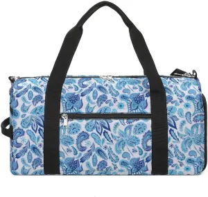 Gym Duffel Bag with Shoe Compartment Wet Pocket, Paisley Indian Floral Travel Bag for Men Women