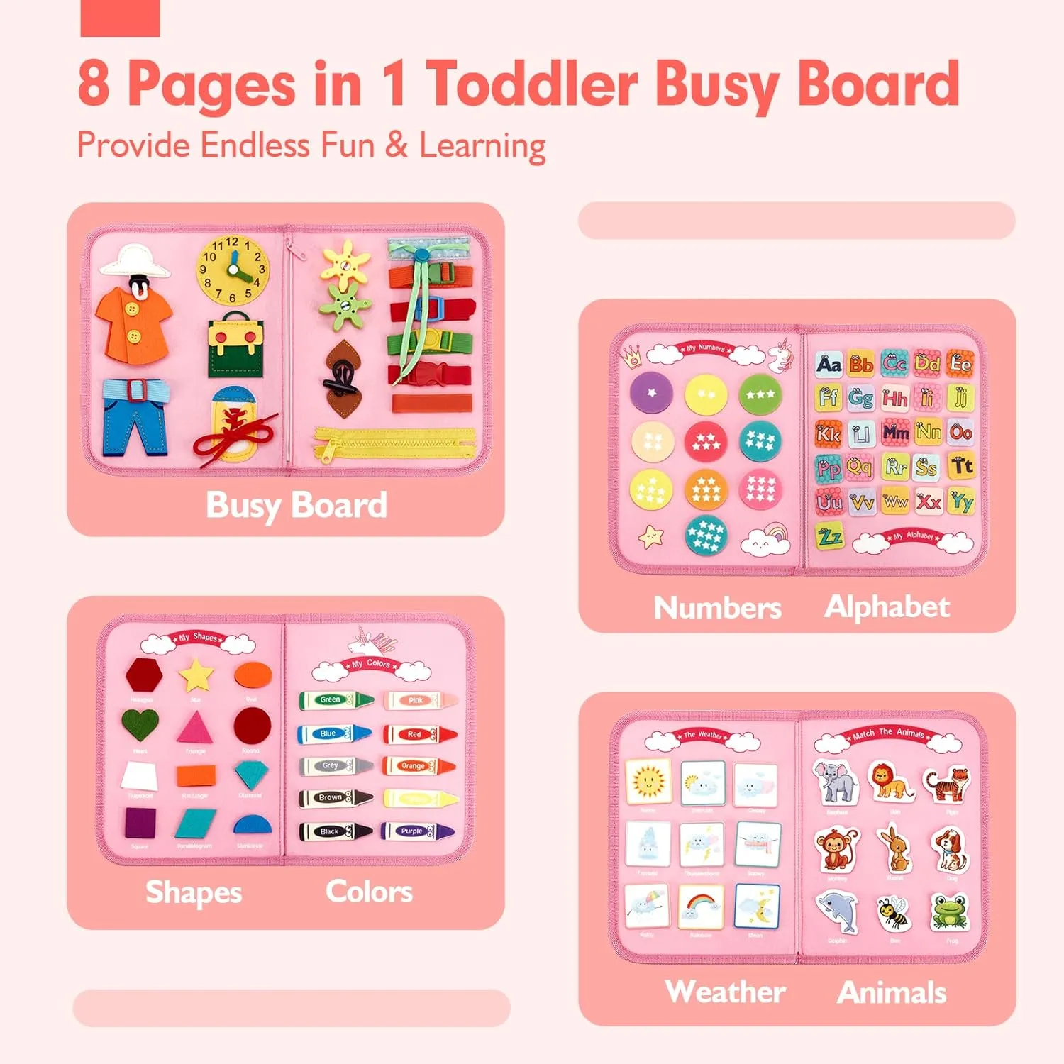hahaland Busy Board - Montessori Toys for 2 Year Old Girl Birthday Gift, Preschool Learning Toy for 2 Year Olds, Educational Toddler Girls Car Airplane Travel Toys for Ages 2-4 One Two Year Old Gifts