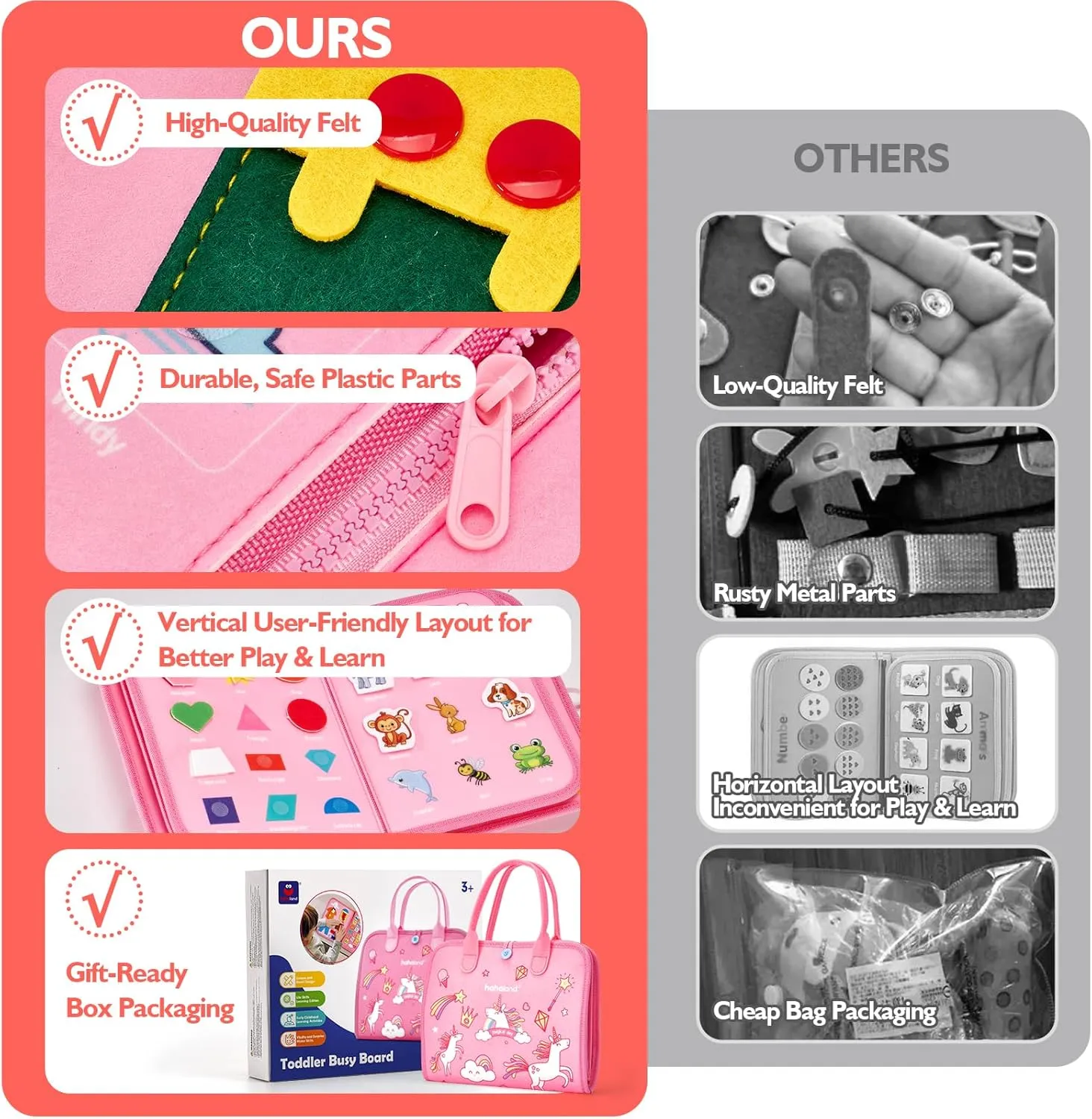 hahaland Busy Board - Montessori Toys for 2 Year Old Girl Birthday Gift, Preschool Learning Toy for 2 Year Olds, Educational Toddler Girls Car Airplane Travel Toys for Ages 2-4 One Two Year Old Gifts