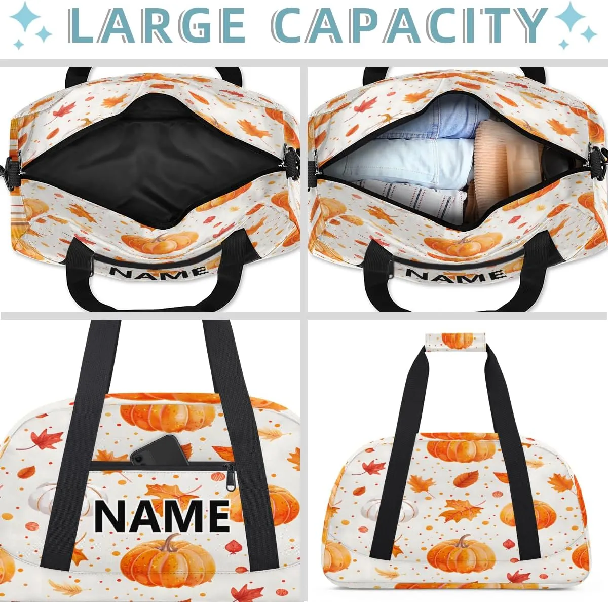 Halloween Mini Gym Bag 18 inch for Women Men Waterproof Custom Pumpkins Travel Duffel Bag Carry On Overnight Tote Nurse Bag for Work Fitness Hiking