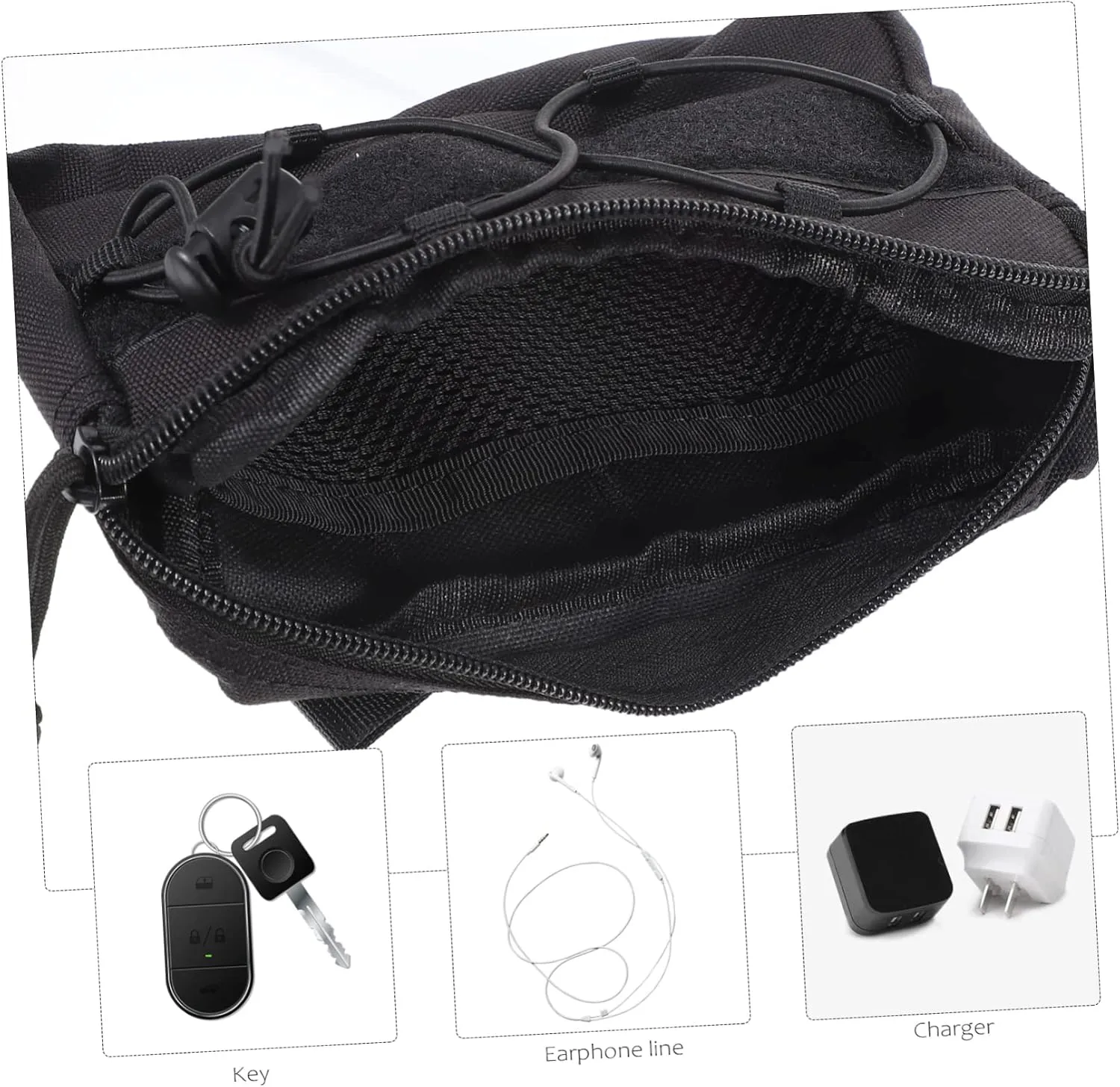 HANABASS Small Pouch Multi Functional Outdoor High-capacity Waist Bag for Earphones Black Mesh Organization