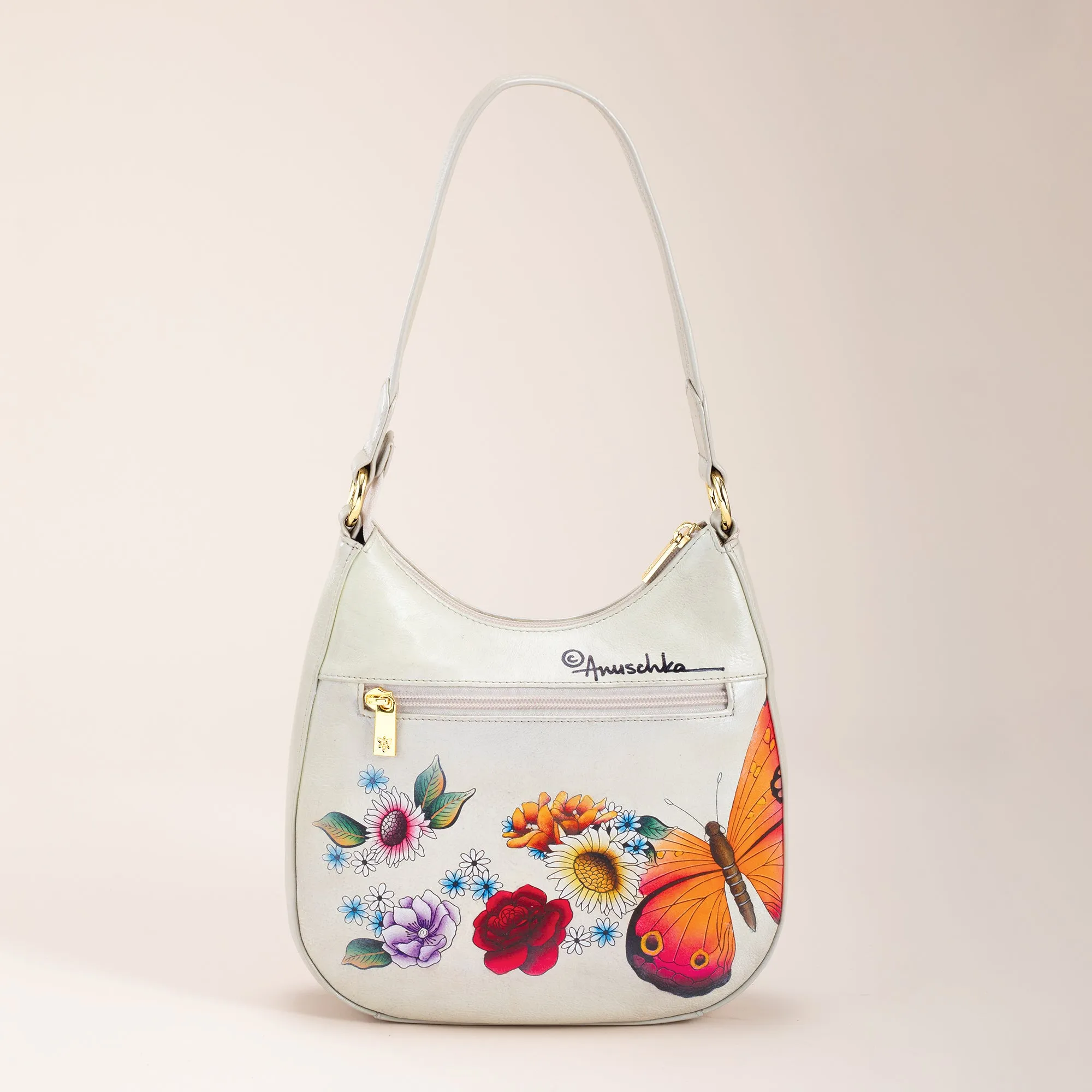 Hand-Painted Blooming Butterfly Hobo Bag