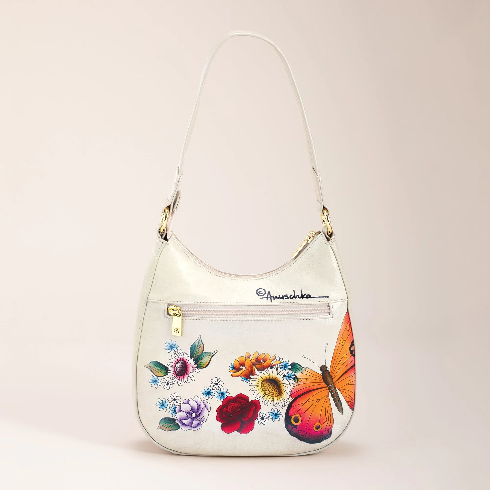 Hand-Painted Blooming Butterfly Hobo Bag
