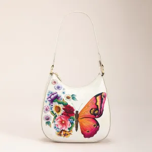 Hand-Painted Blooming Butterfly Hobo Bag