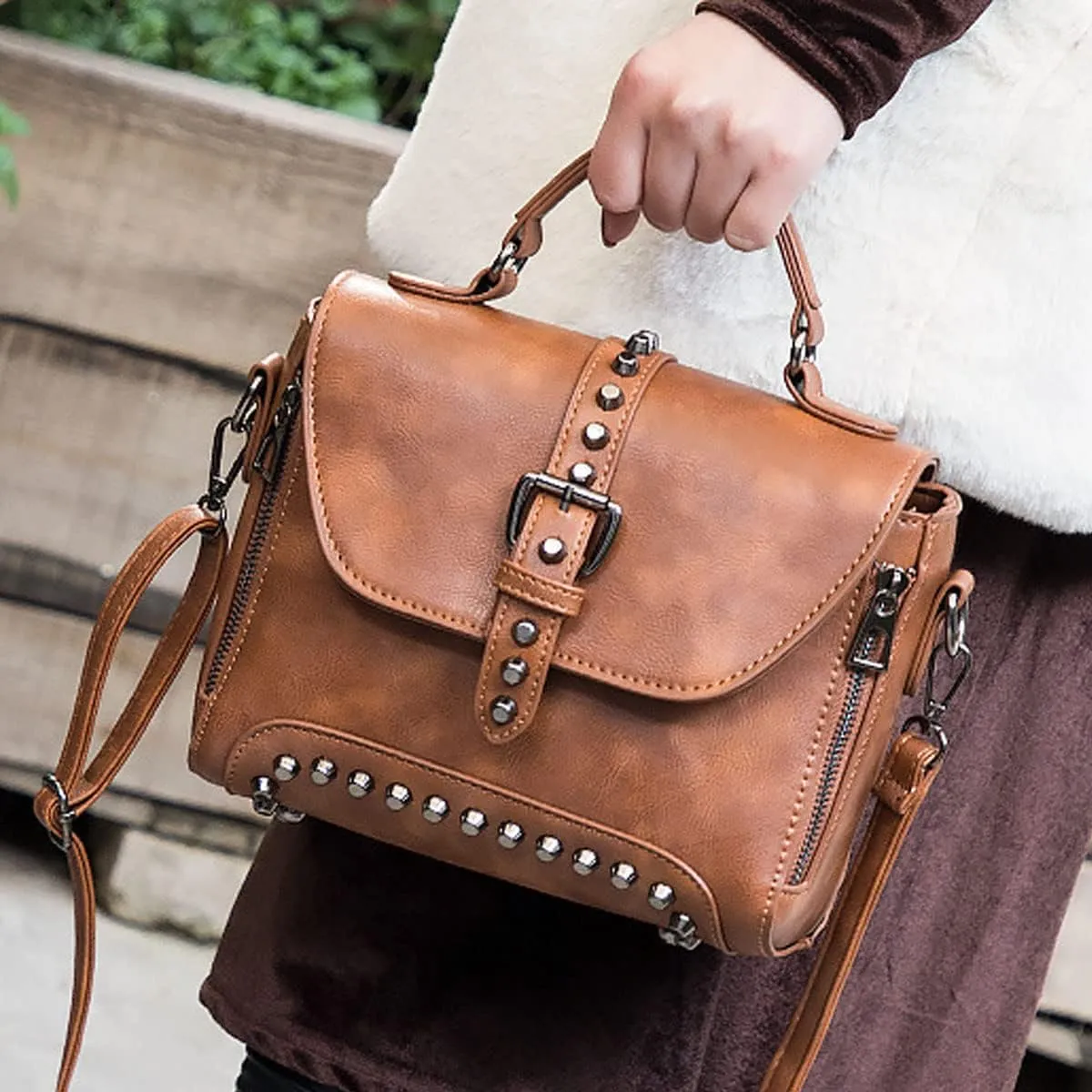 Handbag and Purse for Women PU Leather Crossbody Bag Rivets Satchel Fashion Shoulder Bag Top-Handle Tote