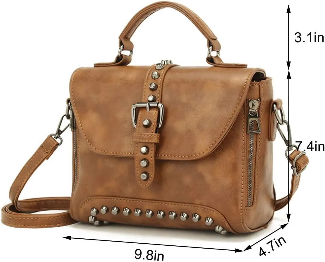 Handbag and Purse for Women PU Leather Crossbody Bag Rivets Satchel Fashion Shoulder Bag Top-Handle Tote