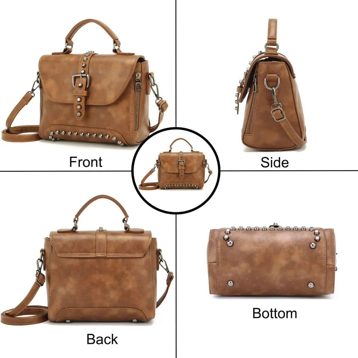 Handbag and Purse for Women PU Leather Crossbody Bag Rivets Satchel Fashion Shoulder Bag Top-Handle Tote