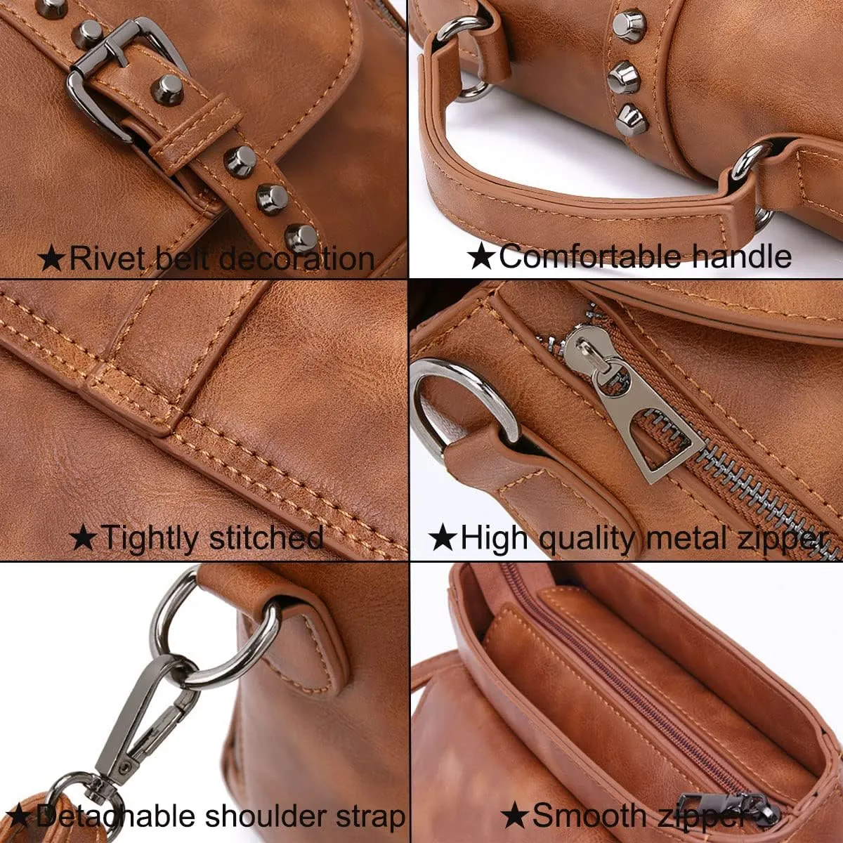 Handbag and Purse for Women PU Leather Crossbody Bag Rivets Satchel Fashion Shoulder Bag Top-Handle Tote