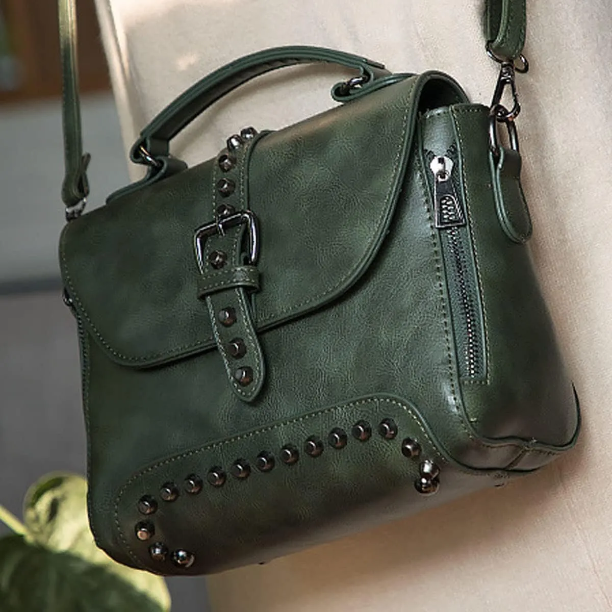 Handbag and Purse for Women PU Leather Crossbody Bag Rivets Satchel Fashion Shoulder Bag Top-Handle Tote