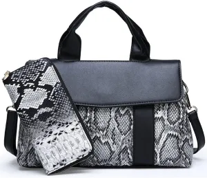 Handbag and Purse for Women Serpentine Shoulder Bag PU Leather Top-Handle Satchel Magnetic Clasp Crossbody Bag Khaki