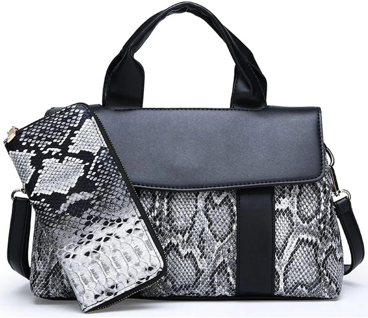 Handbag and Purse for Women Serpentine Shoulder Bag PU Leather Top-Handle Satchel Magnetic Clasp Crossbody Bag Khaki