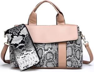 Handbag and Purse for Women Serpentine Shoulder Bag PU Leather Top-Handle Satchel Magnetic Clasp Crossbody Bag