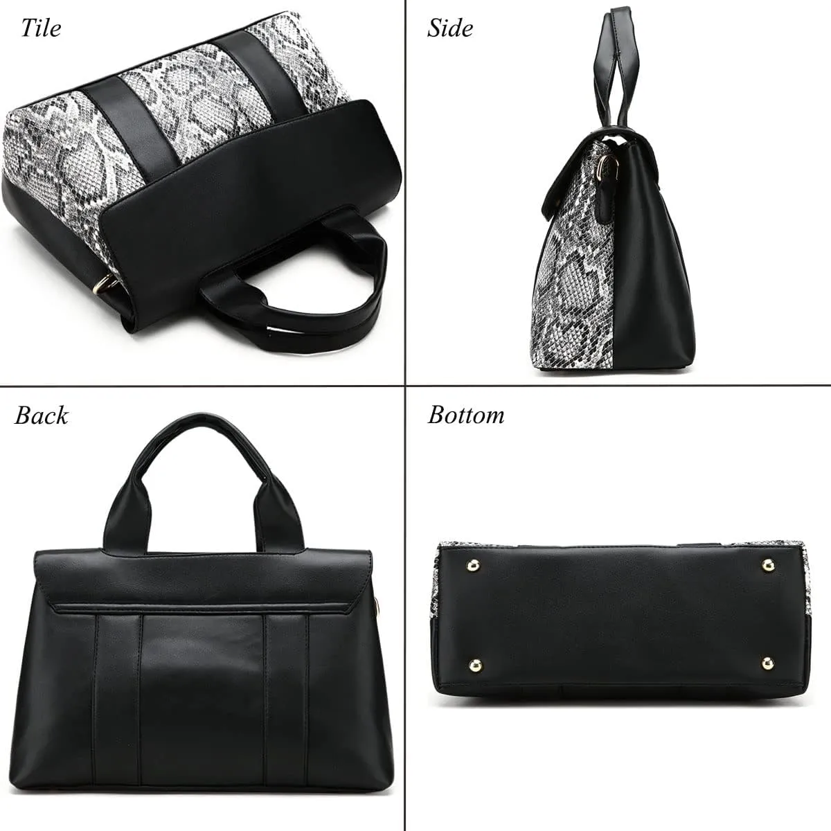 Handbag and Purse for Women Serpentine Shoulder Bag PU Leather Top-Handle Satchel Magnetic Clasp Crossbody Bag