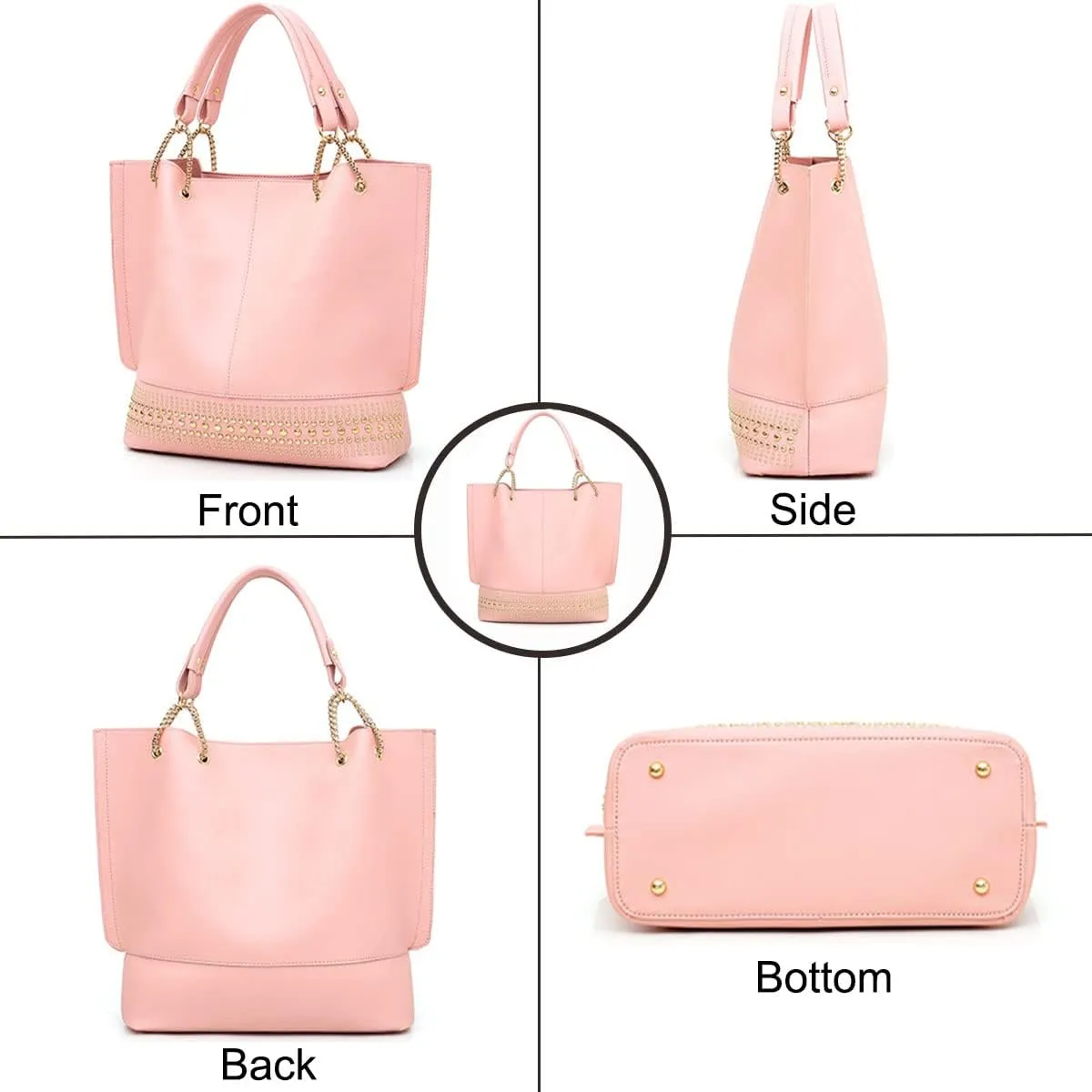 Handbags for Women Fashion Tote Bags Rivet Shoulder Bag Top Handle Satchel Purse Set 3pcs