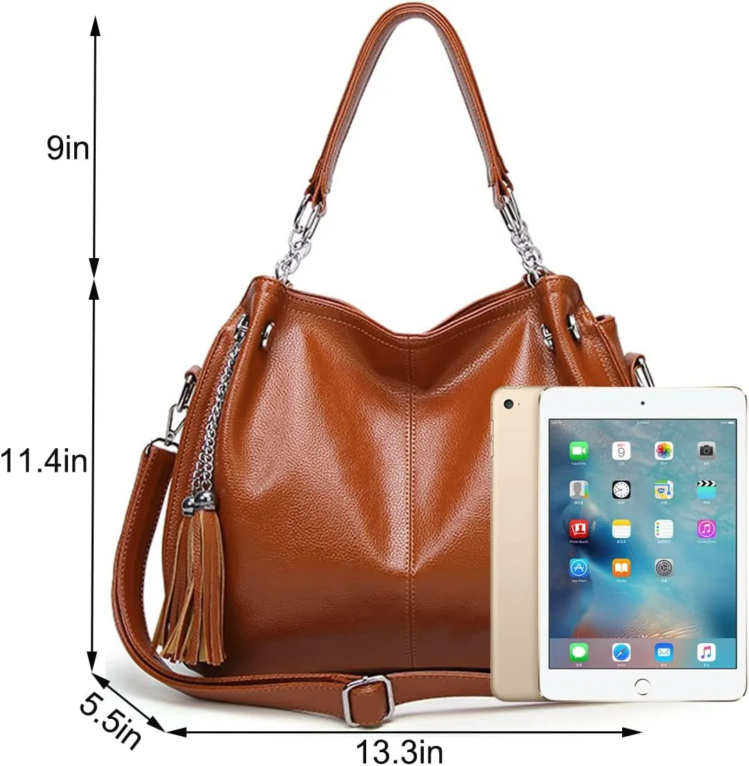Handbags for Women PU Leather Shoulder Bag Purse Tassel Satchel Fashion Tote Casual Hobo Bag Top-Handle Bag