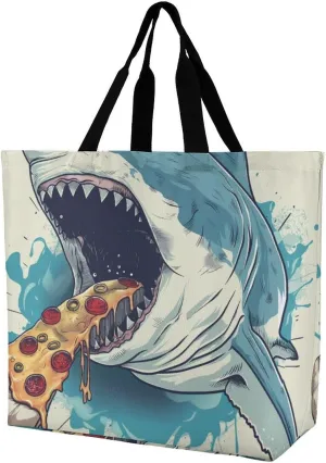 Handbags for Women Shark Eats Pizza Shopping Bag Polyester Tote Bag Satchel Bags, multi-coloured, 40x40x16cm