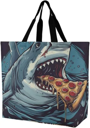 Handbags for Women Shark Eats Pizza Shopping Bag Polyester Tote Bag Satchel Bags, multi-coloured, 40x40x16cm