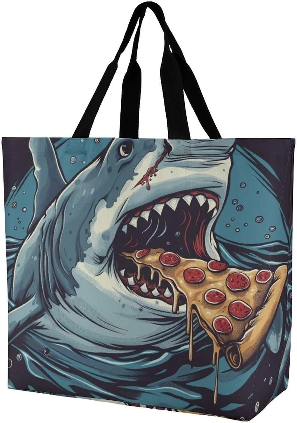 Handbags for Women Shark Eats Pizza Shopping Bag Polyester Tote Bag Satchel Bags, multi-coloured, 40x40x16cm