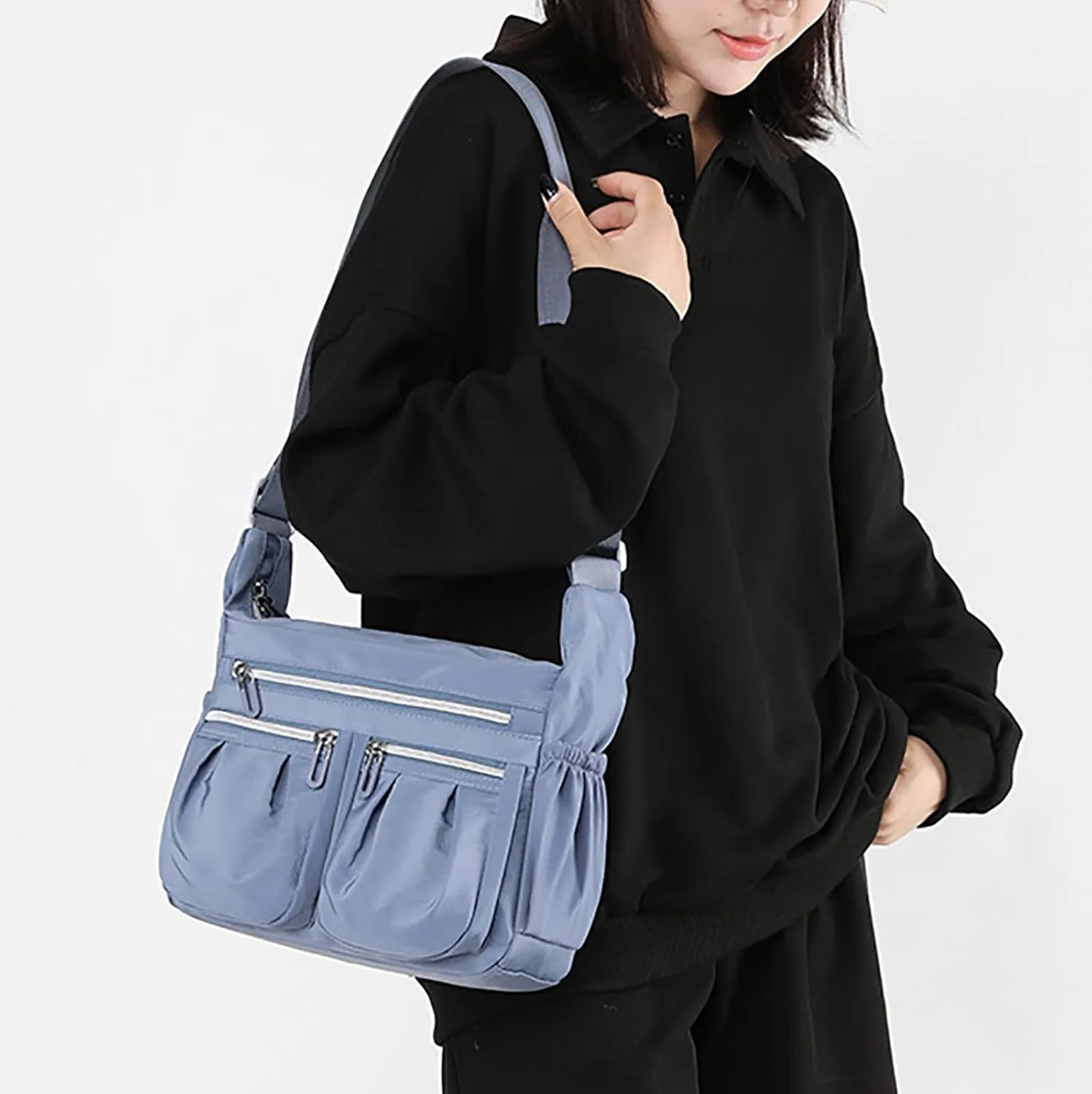 Handbags for Womens Nylon Zipper Tote Bag Capacity Satchel Bags Crossbody Casual Travel Roomy Messenger Bags
