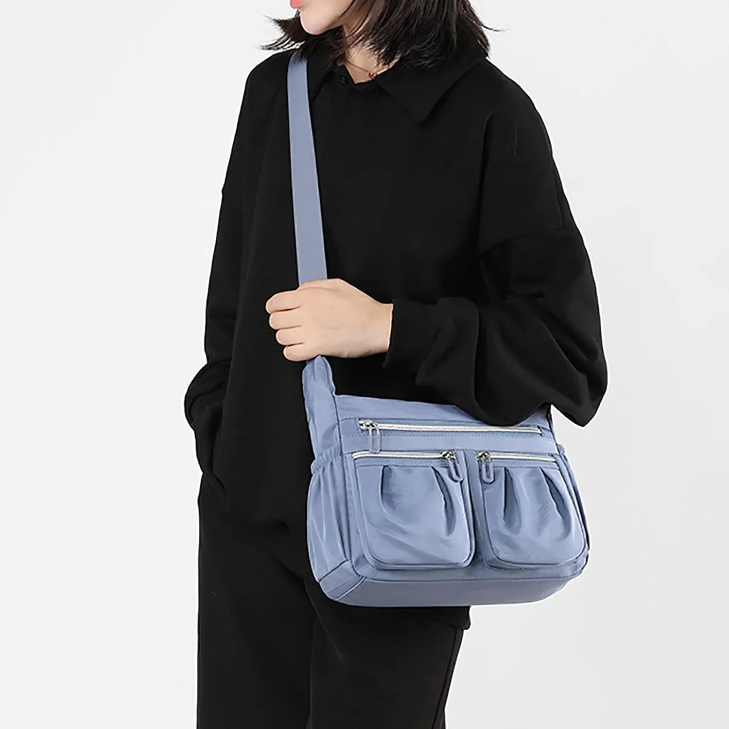 Handbags for Womens Nylon Zipper Tote Bag Capacity Satchel Bags Crossbody Casual Travel Roomy Messenger Bags