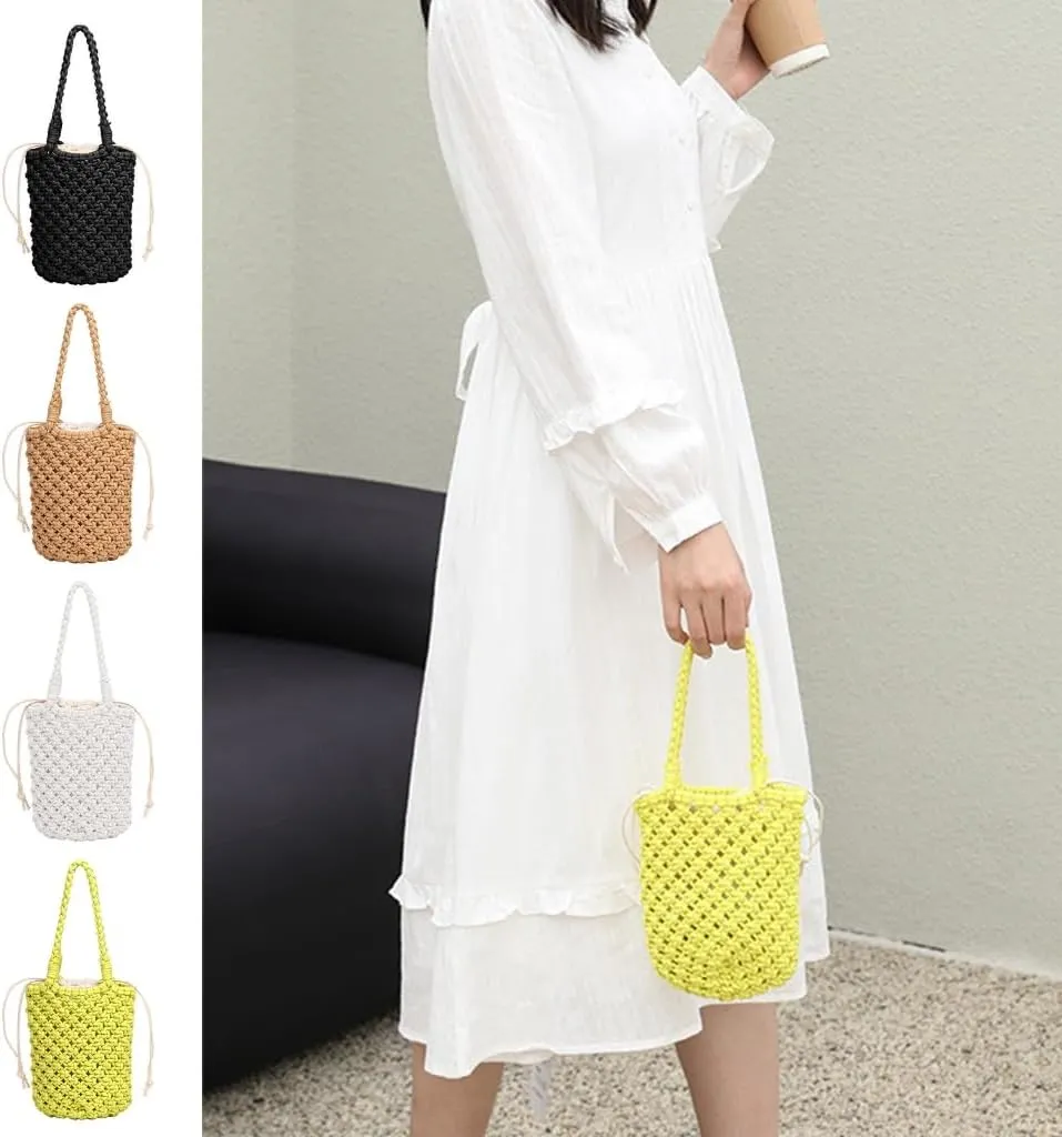 Handmade Fishnet Handbags for Women Beach-Bag Hollow Shoulder Bag Ladies Bucket Bag Female Vacation Bag