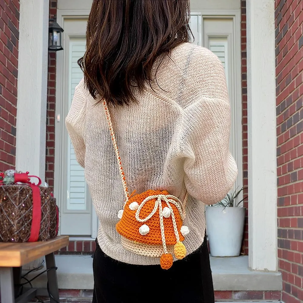 Handmade Knitted Purse Wool Knitted Mushroom Shoulder Bag for Women Crossbody Bucket Bag with Drawstring