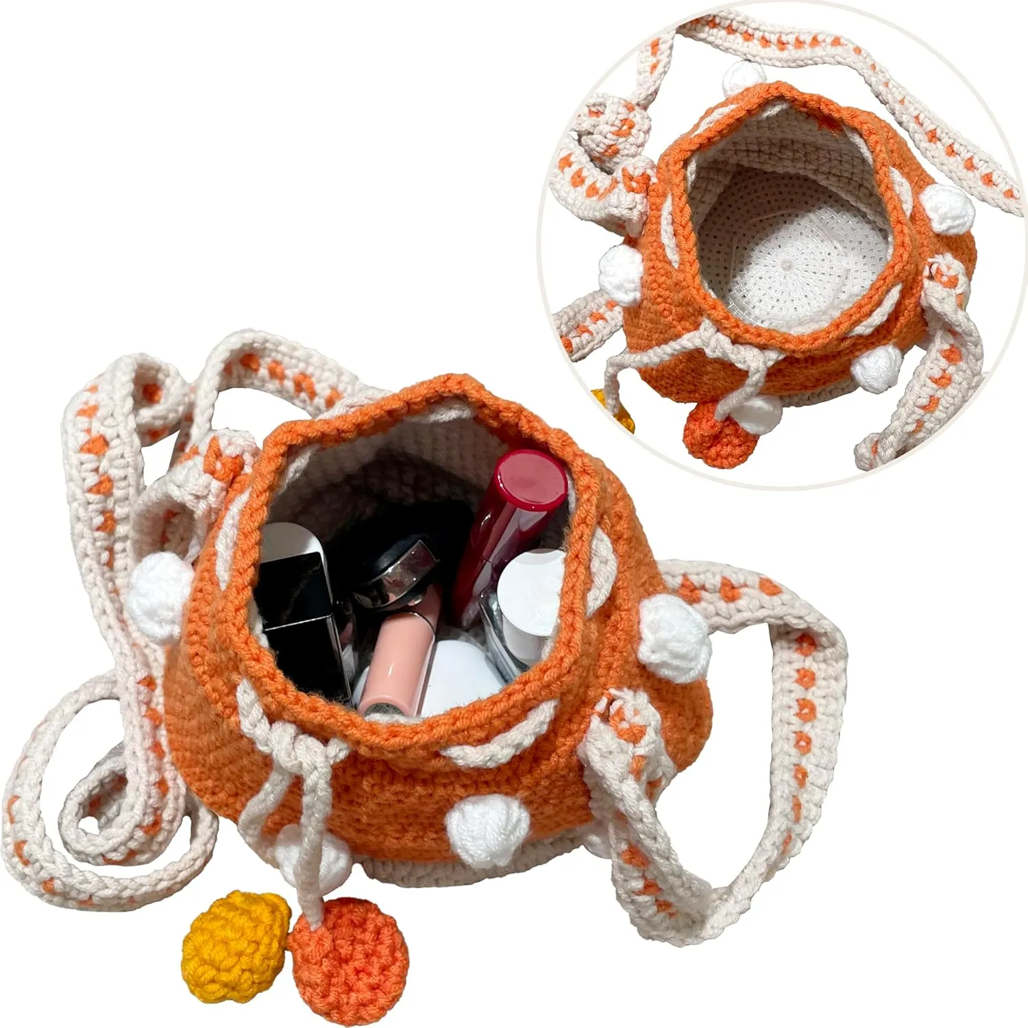 Handmade Knitted Purse Wool Knitted Mushroom Shoulder Bag for Women Crossbody Bucket Bag with Drawstring