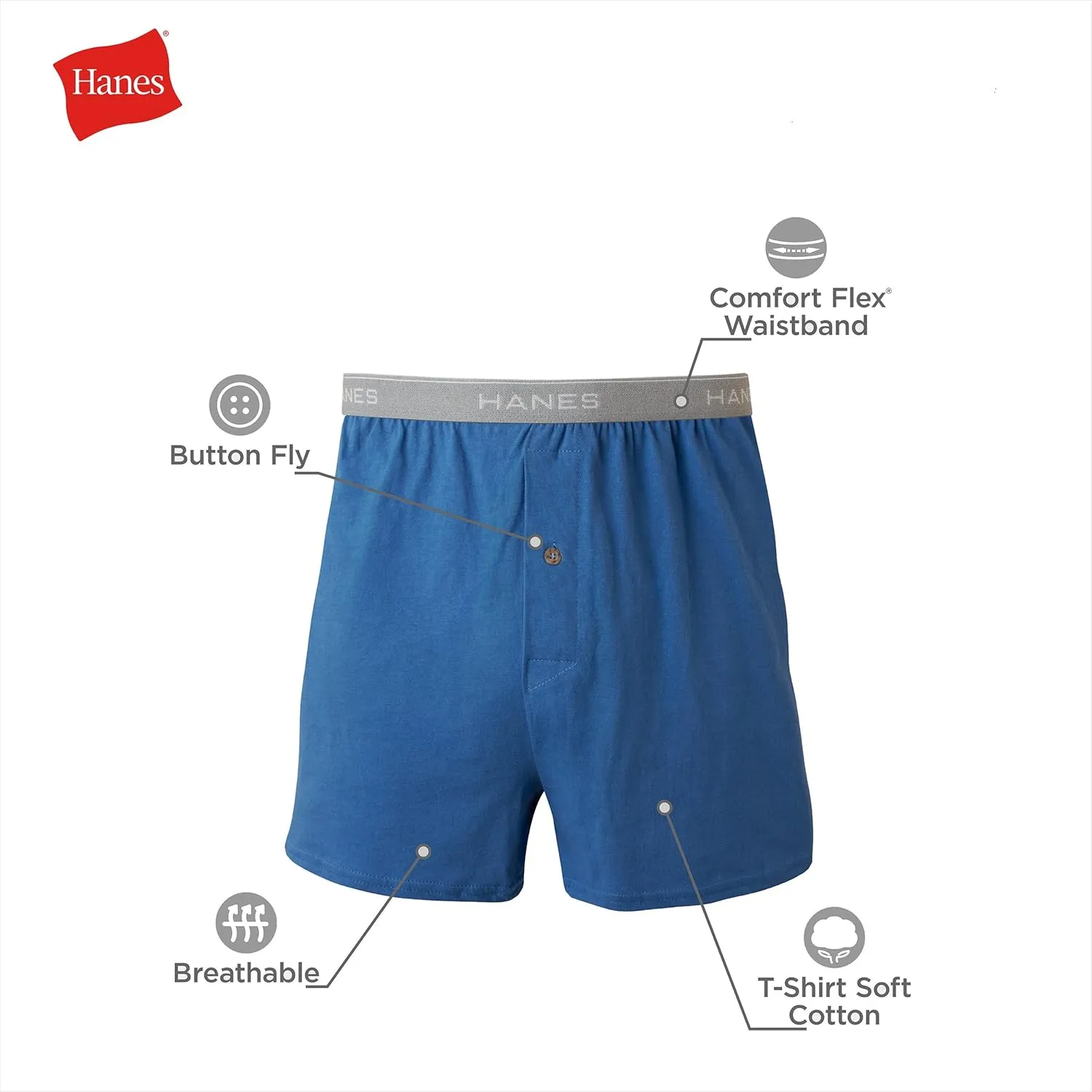 Hanes Men's Boxers, Cotton Knit Comfortable Boxer Underwear, Moisture-wicking Cotton Boxers, 5-pack