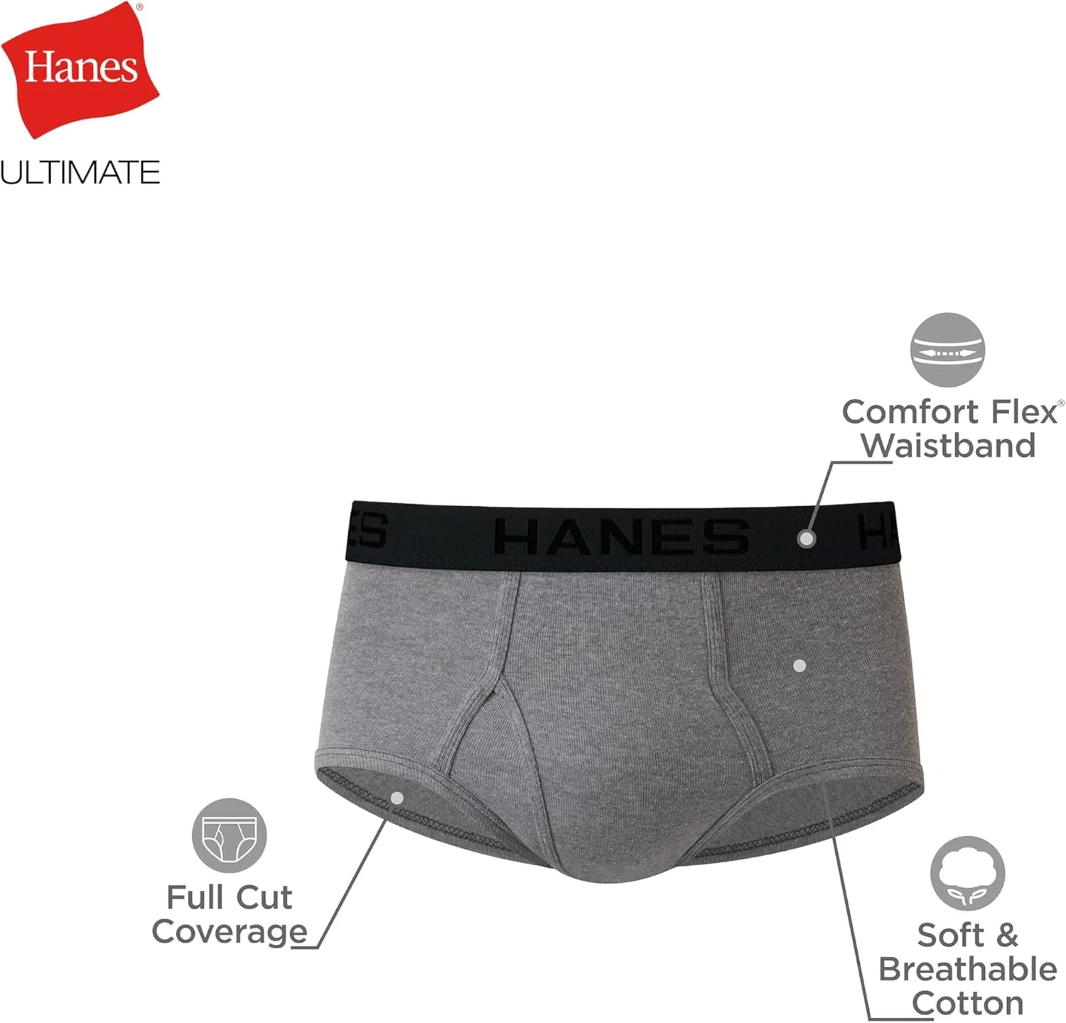 Hanes Men's Tagless Briefs, Soft Moisture Wicking Underwear, Tagless, 7-pack