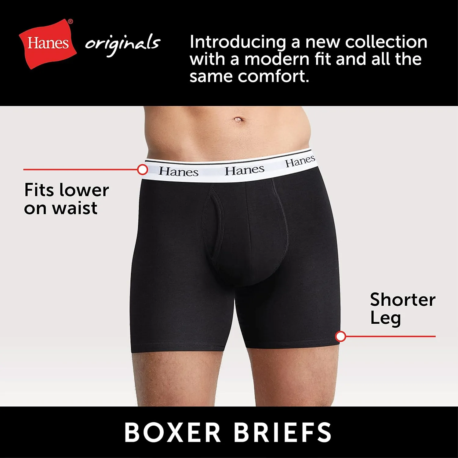 Hanes Originals Men’s Boxer Briefs & Trunks, Stretch Cotton Moisture-Wicking Underwear, Modern Fit Low Rise, Multipacks