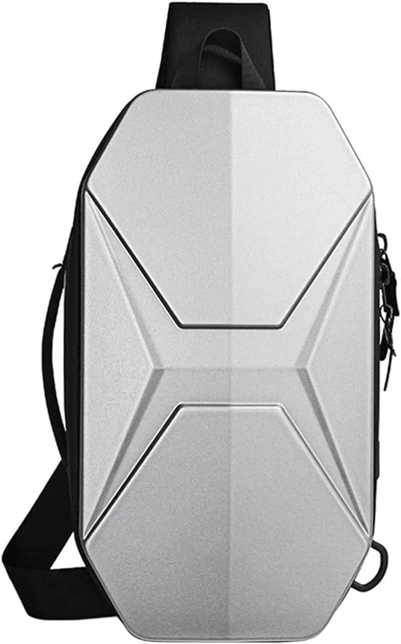 Hard Shell Sling Shoulder Bags Men Chest Bags Teenage Male Short Trip Messenger Crossbody Bag (Color : Silver)