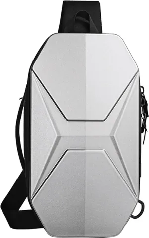Hard Shell Sling Shoulder Bags Men Chest Bags Teenage Male Short Trip Messenger Crossbody Bag (Color : Silver)
