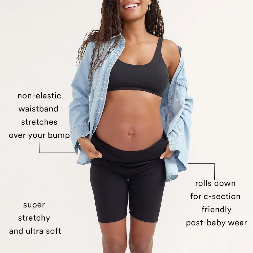 HATCH Over The Belly Maternity Bike Short, Supportive & Sculpting | Premium Moisture-Wicking Fabric | Ultra High Waist Black