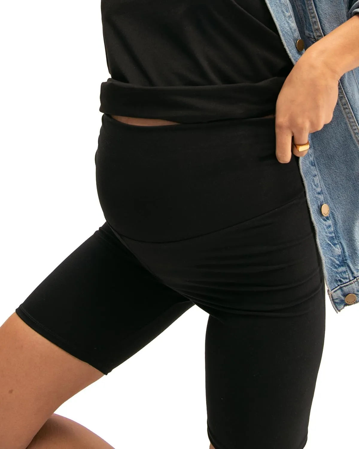 HATCH Over The Belly Maternity Bike Short, Supportive & Sculpting | Premium Moisture-Wicking Fabric | Ultra High Waist Black
