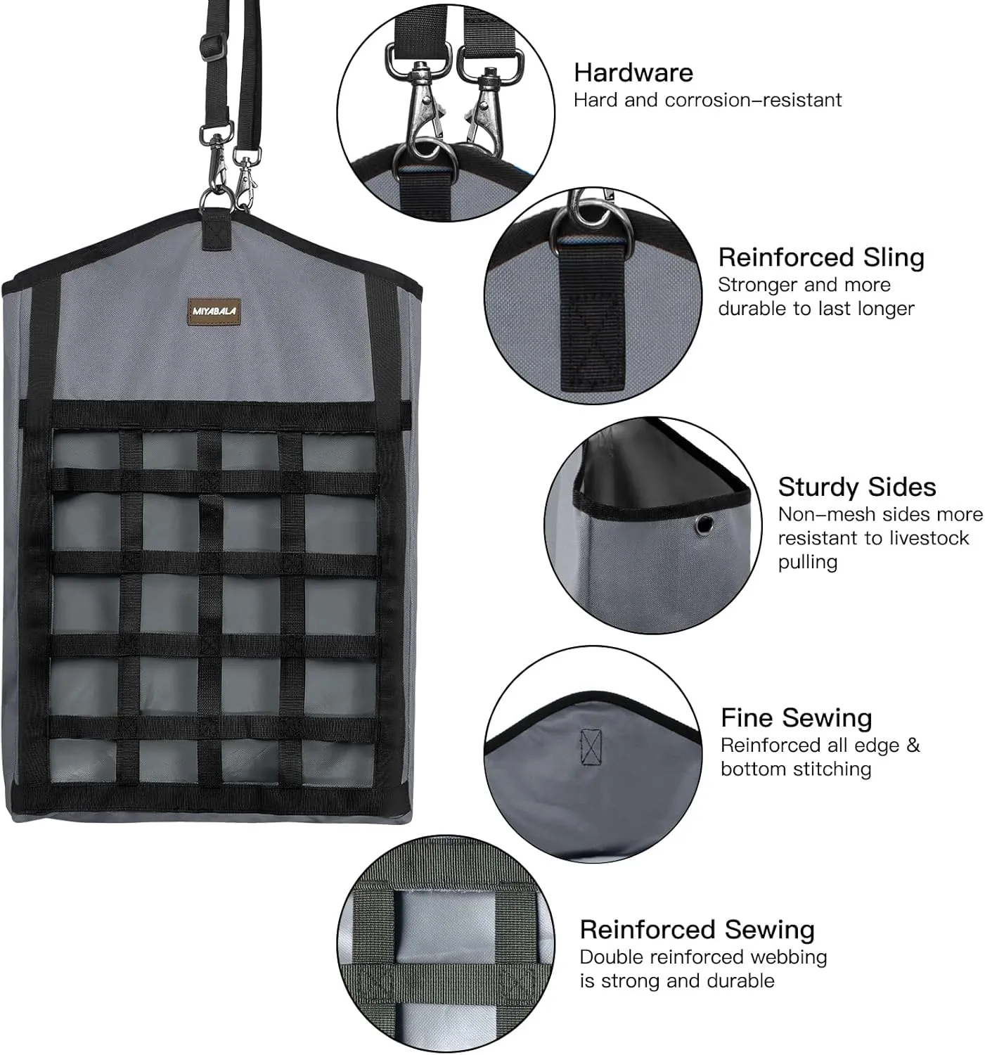 Hay Bags for Horses,3 Packs Slow Feed Hay Bags for Goats,Sheep,Donkey,Premium Oxford Hay Feed Bags with Front Hay Nets Design, Easy to Fill and Hang with Large Opening (1 Black 2Grey)