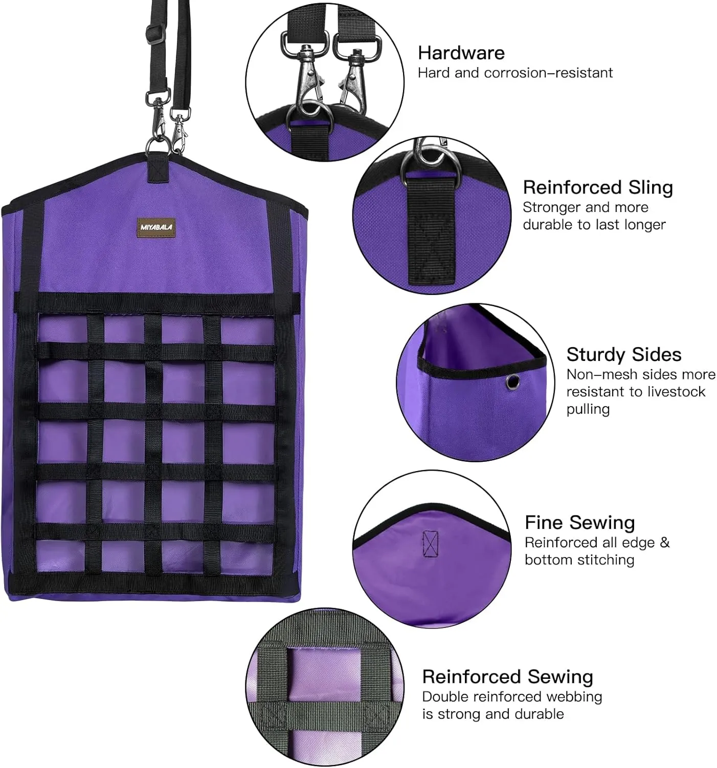 Hay Bags for Horses,3 Packs Slow Feed Hay Bags for Goats,Sheep,Donkey,Premium Oxford Hay Feed Bags with Front Hay Nets Design, Easy to Fill and Hang with Large Opening (2Purple   1Black)