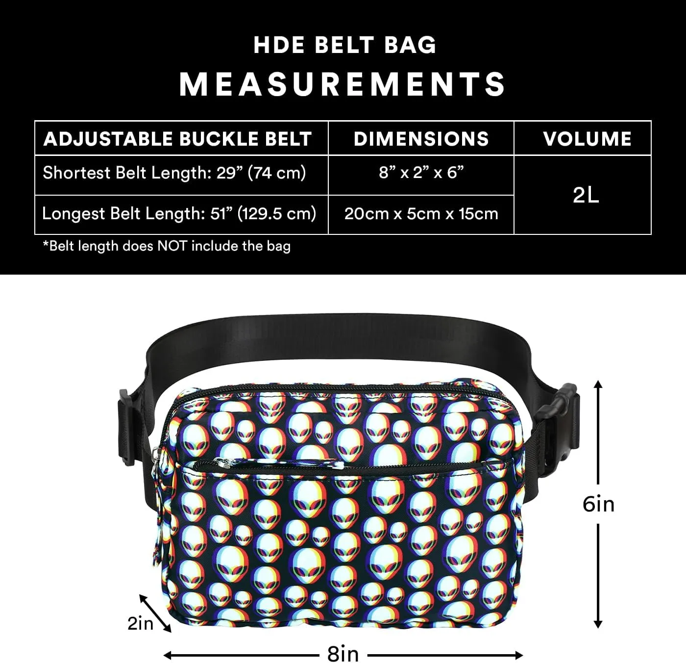 HDE Belt Bag 2L Fanny Pack Cross Body with Adjustable Strap Travel Waist Pack - Zen Alien
