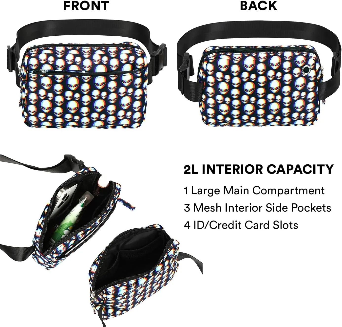 HDE Belt Bag 2L Fanny Pack Cross Body with Adjustable Strap Travel Waist Pack - Zen Alien