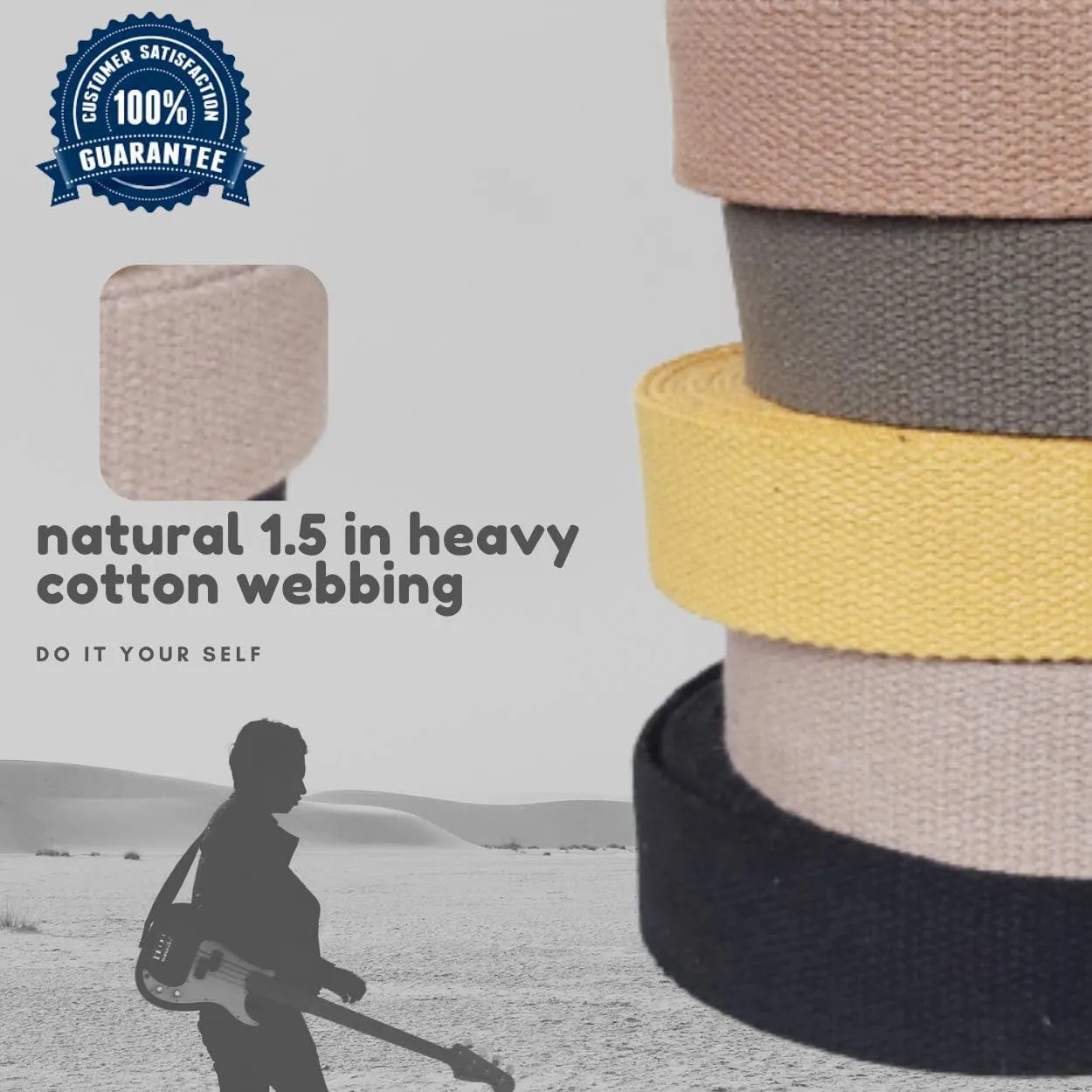 Heavy Cotton Webbing 1 1/2 Inch - Straps for Arts and Crafts - (Natural, 10 Yards) - MATADOR USEFUL GOODS